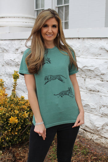 Jumping Tiger Graphic Tee in Light Green