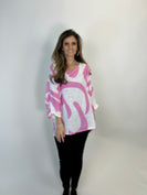 Yolly Two-Toned Abstract Print Top in White/Pink
