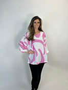 Yolly Two-Toned Abstract Print Top in White/Pink