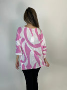 Yolly Two-Toned Abstract Print Top in White/Pink