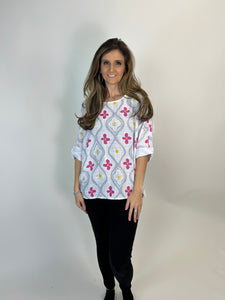 Yolly Mixed Print Cotton Top in White