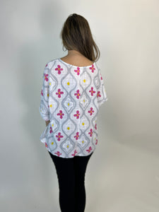 Yolly Mixed Print Cotton Top in White