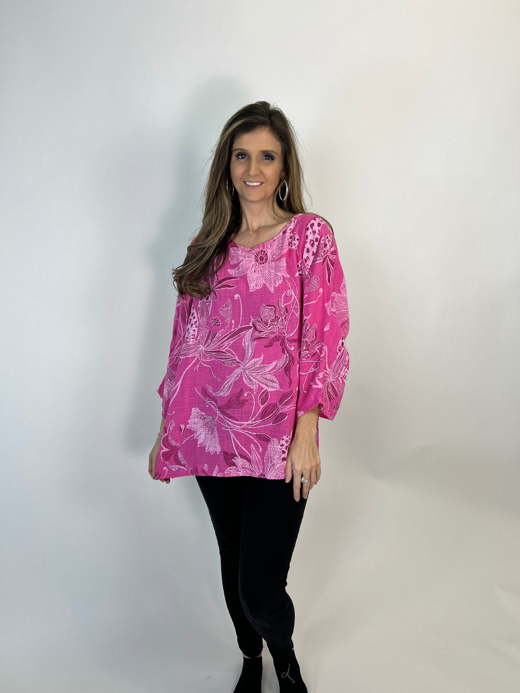 Yolly Mixed Print Floral Top in Pink