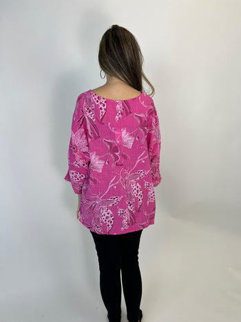 Yolly Mixed Print Floral Top in Pink