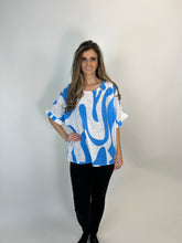 Load image into Gallery viewer, Yolly Two-Toned Mixed Print Top in White/Blue
