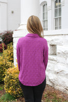 Jodifl Solid Color Lace Button Down Top in Orchid