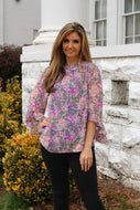 Jodifl Floral Print Top with Ruffle Details in Lavender Mix