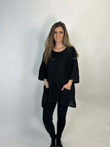 Beyond Capri The Perfect Linen Top in Black