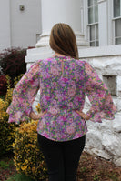 Jodifl Floral Print Top with Ruffle Details in Lavender Mix