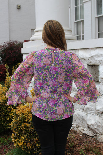 Jodifl Floral Print Top with Ruffle Details in Lavender Mix