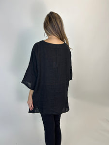 Beyond Capri The Perfect Linen Top in Black