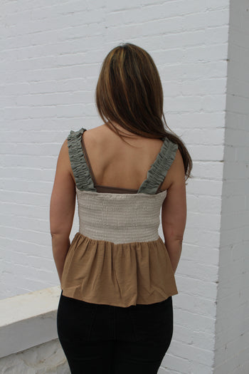 In February Color Block Babydoll Top in Natural Multi