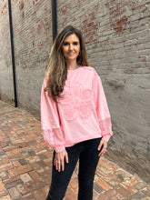 Load image into Gallery viewer, Easel Cotton Jersey Knit Top with Front Flower Patch in Blush Pink
