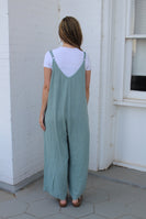 Easel Solid Color Rayon Linen Jumpsuit in Sage