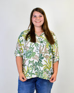 BiBi Bold Multi Color Floral Print Button Down Top in Sage Multi