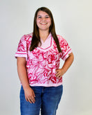 Umgee Floral Print Top with Scalloped Trim in Pink