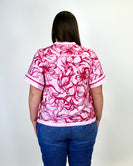 Umgee Floral Print Top with Scalloped Trim in Pink