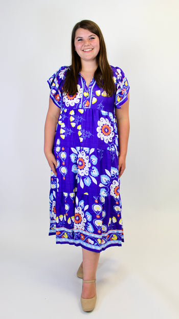 Umgee Boho Floral Print Midi Dress in Grape Mix