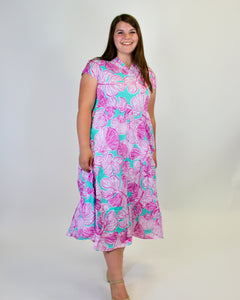 Aryeh Lucille Tiered Maxi Dress in Pink/Sky M