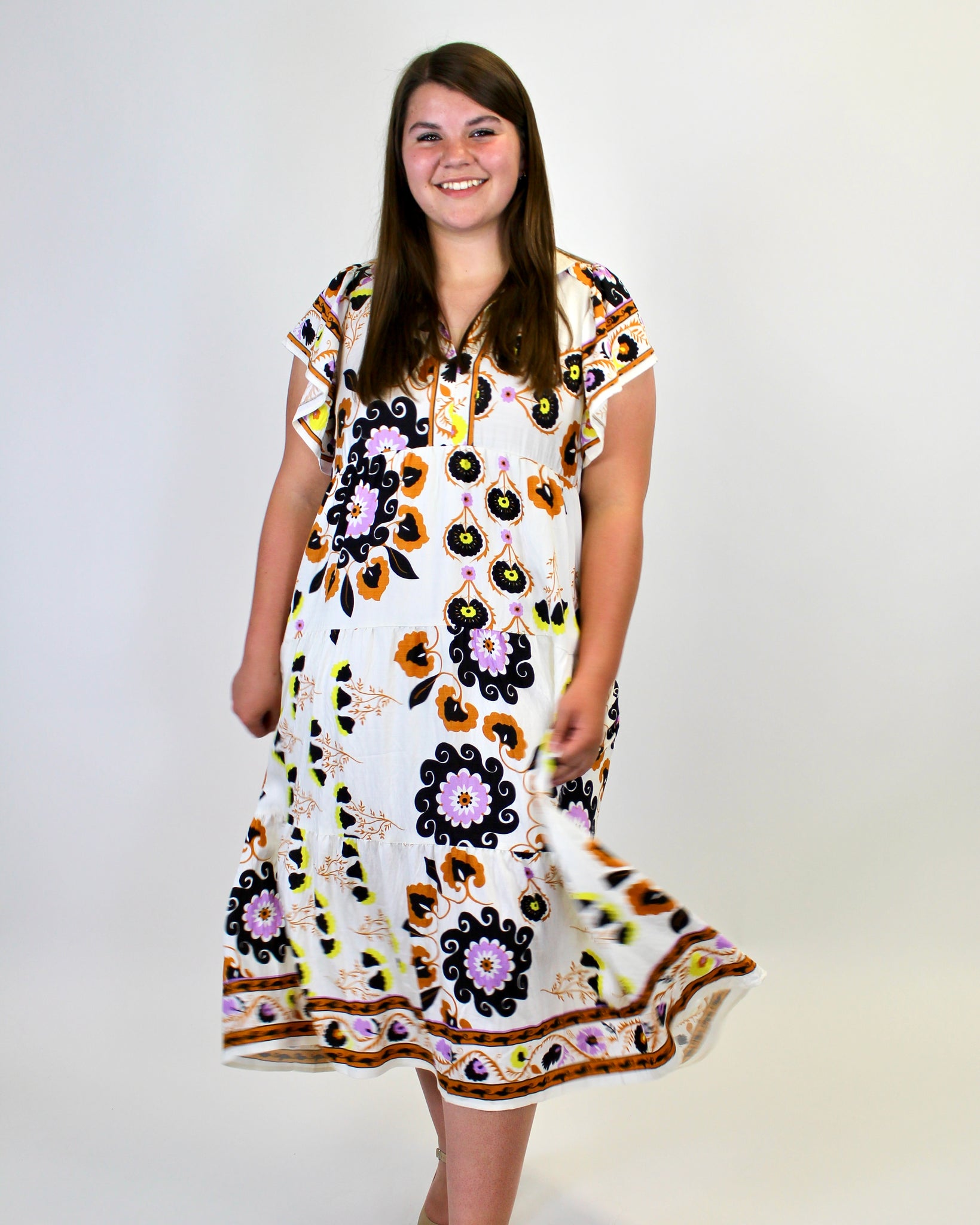 Umgee Boho Floral Print Midi Dress in Cream Mix – June Adel