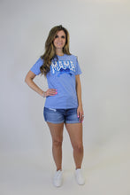 Load image into Gallery viewer, Festivitees Floral Chenille Patched MAMA with Sequin Bow T-Shirt in Blue
