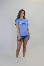 Load image into Gallery viewer, Festivitees Floral Chenille Patched MAMA with Sequin Bow T-Shirt in Blue
