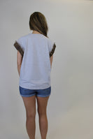 BiBi French Terry Top with Leopard Print Star Patch Front in Leopard