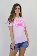 Festivitees Floral Chenille Patched MAMA with Sequin Bow T-Shirt in Pink
