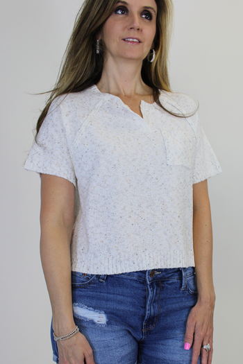 Cozy Co. Lightweight Knit Mélange Sweater Top in Oatmeal