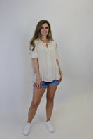 Easel Textured Ribbed Knit Top in Khaki