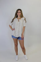 Easel Textured Ribbed Knit Top in Khaki