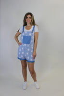 White Birch Floral Lace Overall Shorts in Denim