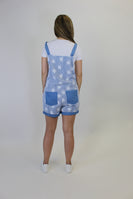 White Birch Floral Lace Overall Shorts in Denim