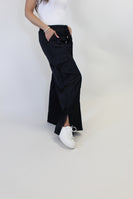 Easel Lightweight Washed Satin Cargo Pants in Black