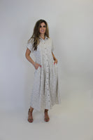 Wishlist Floral Print Corduroy Midi Dress in Ecru/Mocha