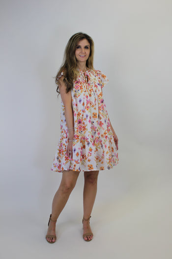 FATE Floral Print Mini Dress in Cream Multi