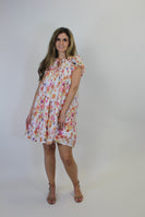 FATE Floral Print Mini Dress in Cream Multi