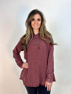 Easel Mineral Washed Cotton Gauze Hooded Top in Plum
