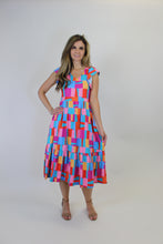 Load image into Gallery viewer, Haptics Abstract Print Fit and Flare Midi Dress in Scarlet/Blue
