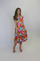 Haptics Floral Print Fit and Flare Midi Dress in Coral/Mint