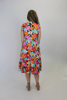 Haptics Floral Print Fit and Flare Midi Dress in Coral/Mint