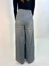 Load image into Gallery viewer, Easel High Rise Denim Double Button Wide Leg Pants in Black Denim
