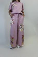 Load image into Gallery viewer, Easel Flower Patched Terry Knit Pants in Dusty Rose
