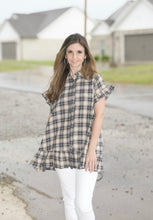 Load image into Gallery viewer, Easel Plaid Button Down Tunic Top in Blackberry Shirts &amp; Tops Easel   
