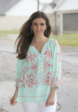 Load image into Gallery viewer, Easel Embroidered Cotton Gauze Top in Mint Shirts &amp; Tops Easel   
