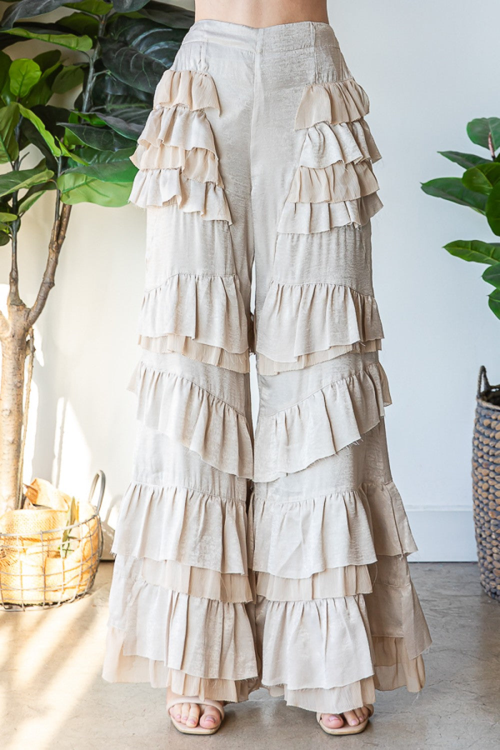 Oli & Hali Layered Ruffle Patched Pants in Taupe