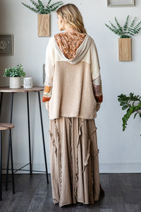 Oli & Hali Patchwork Fabric Hooded Top in Taupe Combo ON ORDER