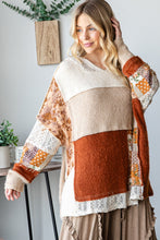 Load image into Gallery viewer, Oli &amp; Hali Patchwork Fabric Hooded Top in Taupe Combo ON ORDER
