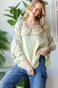 Oli & Hali Mixed Fabric Dolman Top in Sage Shirts & Tops Oli & Hali   