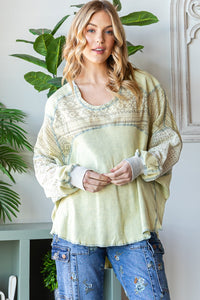 Oli & Hali Mixed Fabric Dolman Top in Sage Shirts & Tops Oli & Hali   